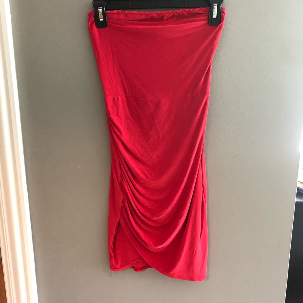 Prettylittlething red bodycon strapless dress